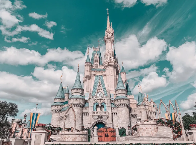 a castle with a clock on top